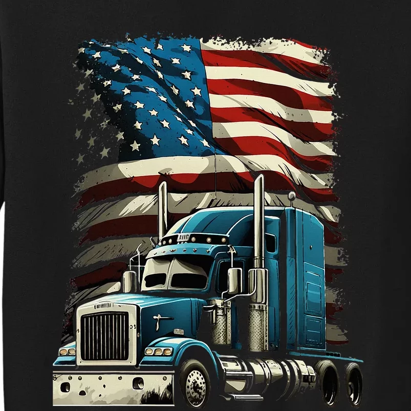 Trucker Us American Flag For Patriotic Tall Sweatshirt