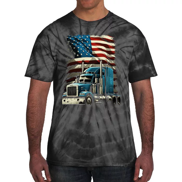 Trucker Us American Flag For Patriotic Tie-Dye T-Shirt