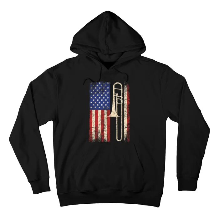 Trombone Usa American Flag Jazz Music Vintage Hoodie