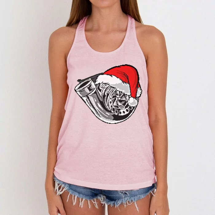 Turbo Ugly Christmas Car Enthusiast Racing Drifting Matching Cute Gift Women's Knotted Racerback Tank