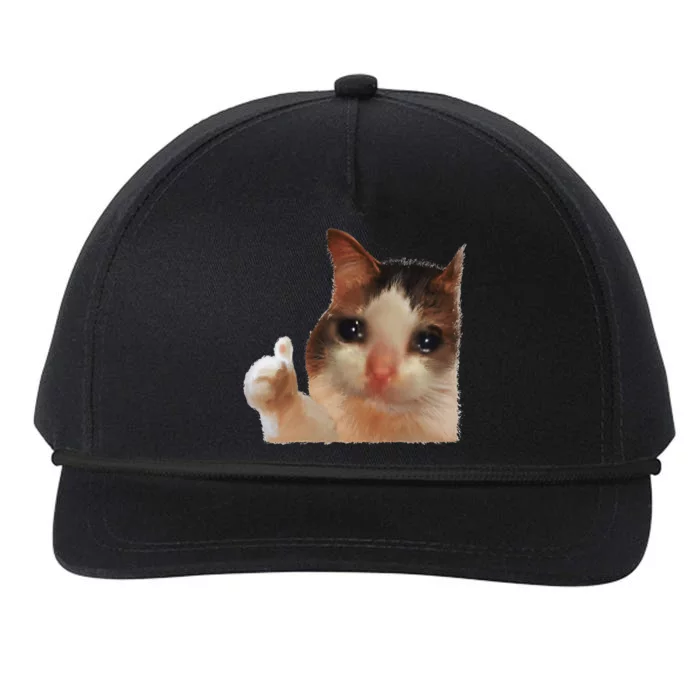 Thumbs Up Crying Cat Meme Cat Crying Thumps Up Memes Sad Cat Snapback Five-Panel Rope Hat