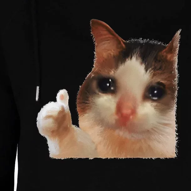 Thumbs Up Crying Cat Meme Cat Crying Thumps Up Memes Sad Cat Womens Funnel Neck Pullover Hood