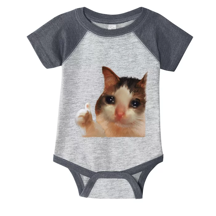 Thumbs Up Crying Cat Meme Cat Crying Thumps Up Memes Sad Cat Infant Baby Jersey Bodysuit