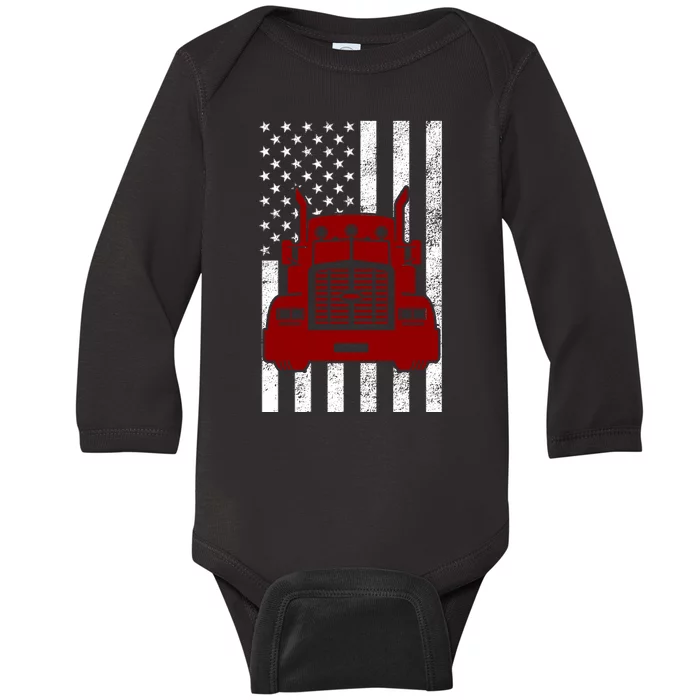 American Trucker USA Flag Baby Long Sleeve Bodysuit