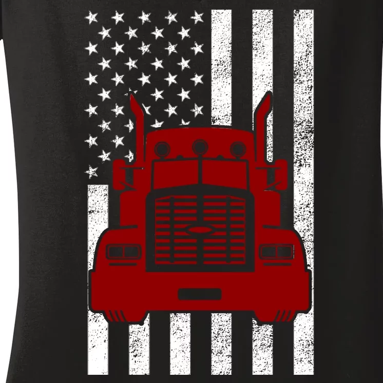 American Trucker USA Flag Women's V-Neck T-Shirt