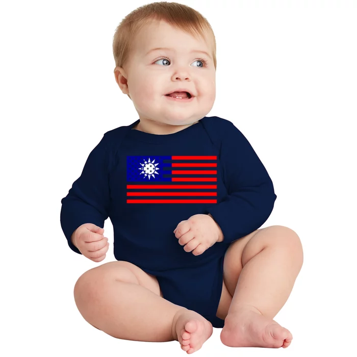 Taiwan Usa Flag Taiwanese American Citizen Nationality Gift Baby Long Sleeve Bodysuit