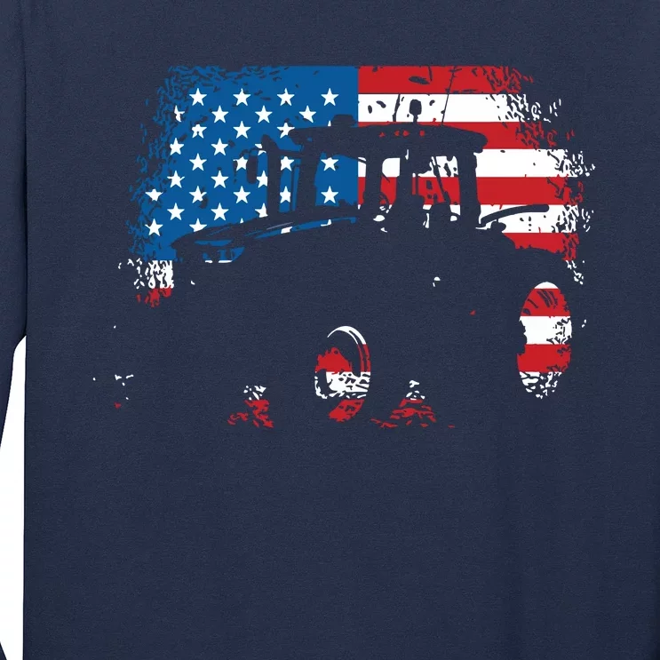 Tractor USA Flag Design For Patriotic Farmer Long Sleeve Shirt