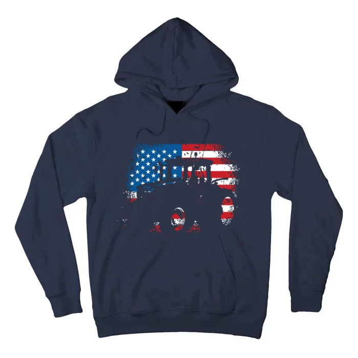 Tractor USA Flag Design For Patriotic Farmer Tall Hoodie