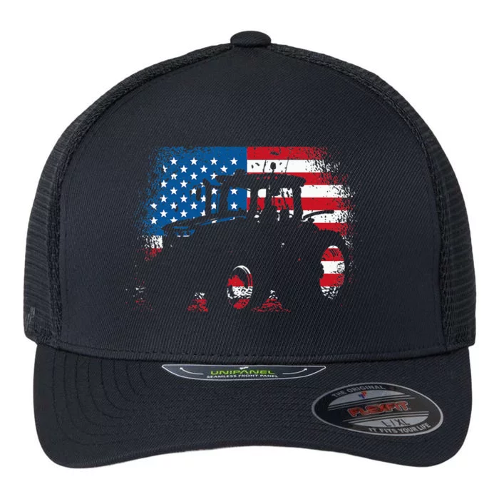 Tractor USA Flag Design For Patriotic Farmer Flexfit Unipanel Trucker Cap