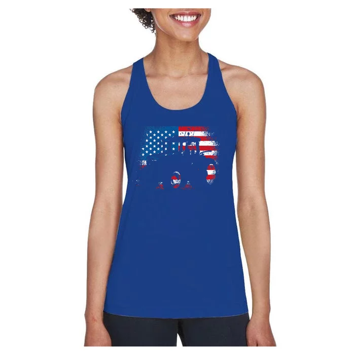 Tractor USA Flag Design For Patriotic Farmer Women's Racerback Tank