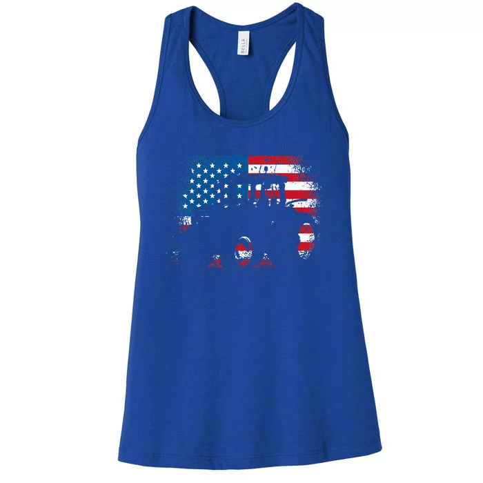 Tractor USA Flag Design For Patriotic Farmer Women's Racerback Tank