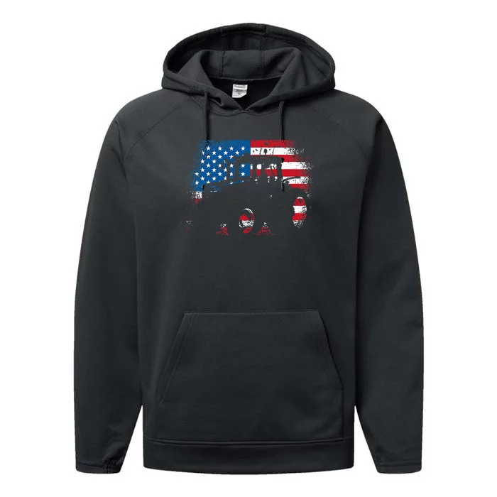 Tractor USA Flag Design For Patriotic Farmer Performance Fleece Hoodie