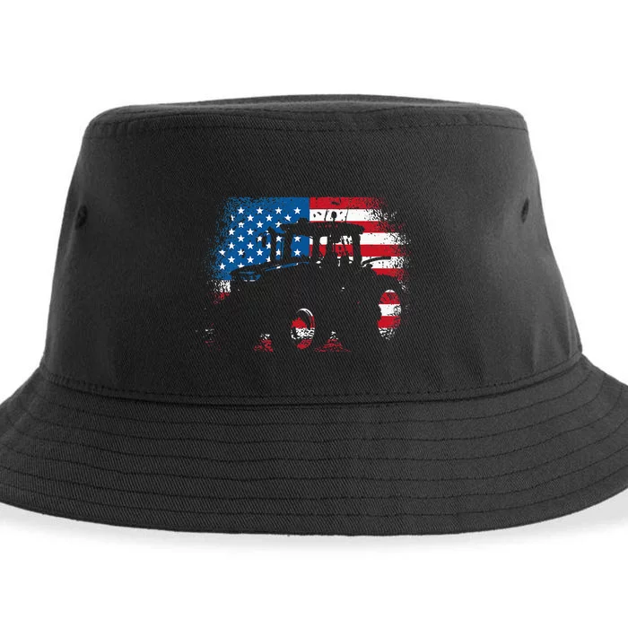 Tractor USA Flag Design For Patriotic Farmer Sustainable Bucket Hat