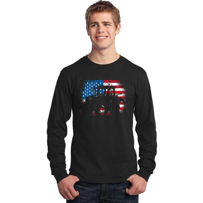 Tractor USA Flag Design For Patriotic Farmer Tall Long Sleeve T-Shirt