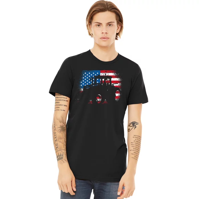 Tractor USA Flag Design For Patriotic Farmer Premium T-Shirt