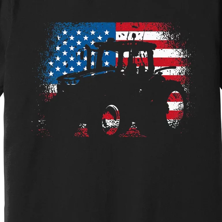 Tractor USA Flag Design For Patriotic Farmer Premium T-Shirt