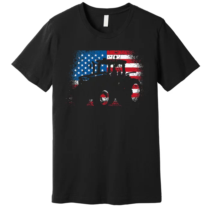 Tractor USA Flag Design For Patriotic Farmer Premium T-Shirt