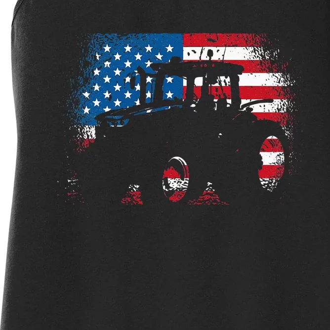 Tractor USA Flag Design For Patriotic Farmer Women's Racerback Tank