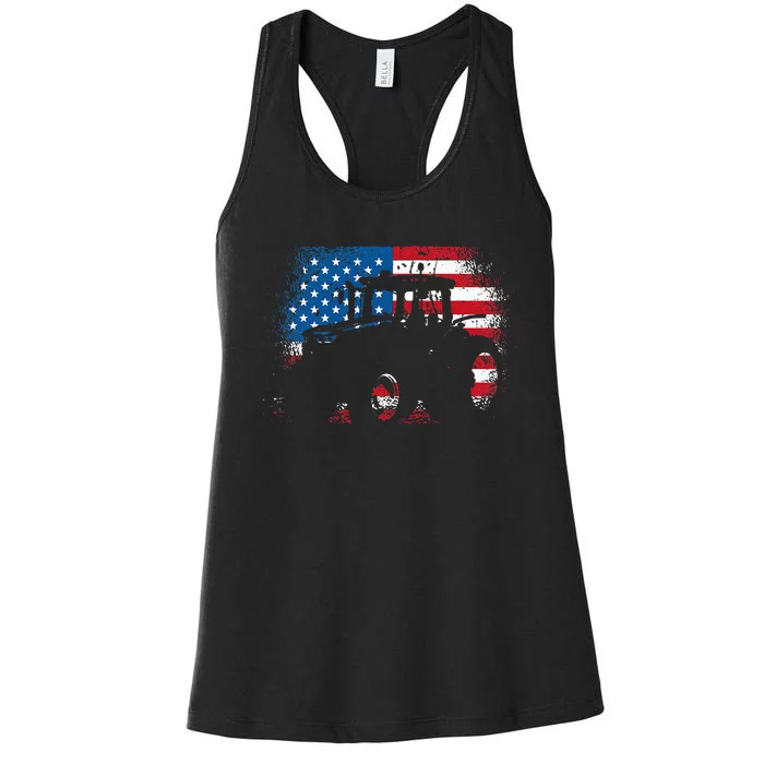 Tractor USA Flag Design For Patriotic Farmer Women's Racerback Tank