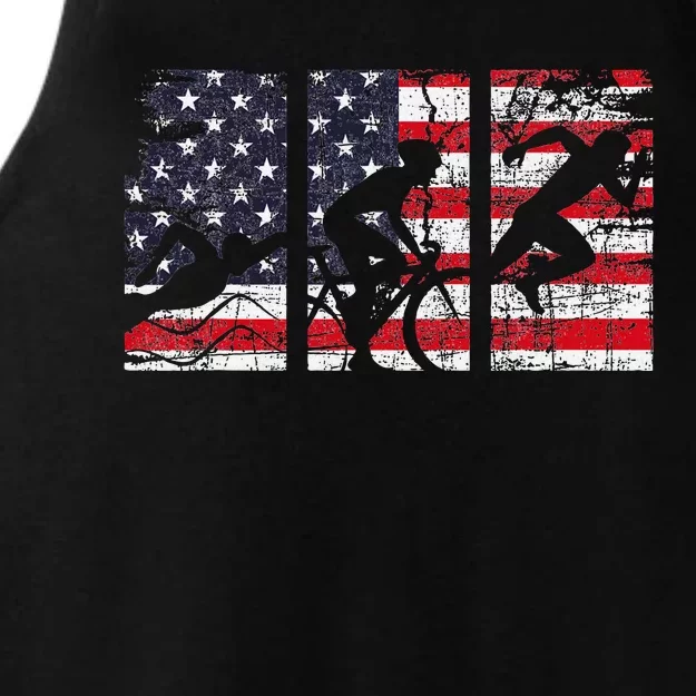 Triathlon Usa Flag Triathlete Athlete Sports Swim Run Bike Ladies Tri-Blend Wicking Tank