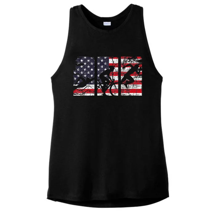 Triathlon Usa Flag Triathlete Athlete Sports Swim Run Bike Ladies Tri-Blend Wicking Tank