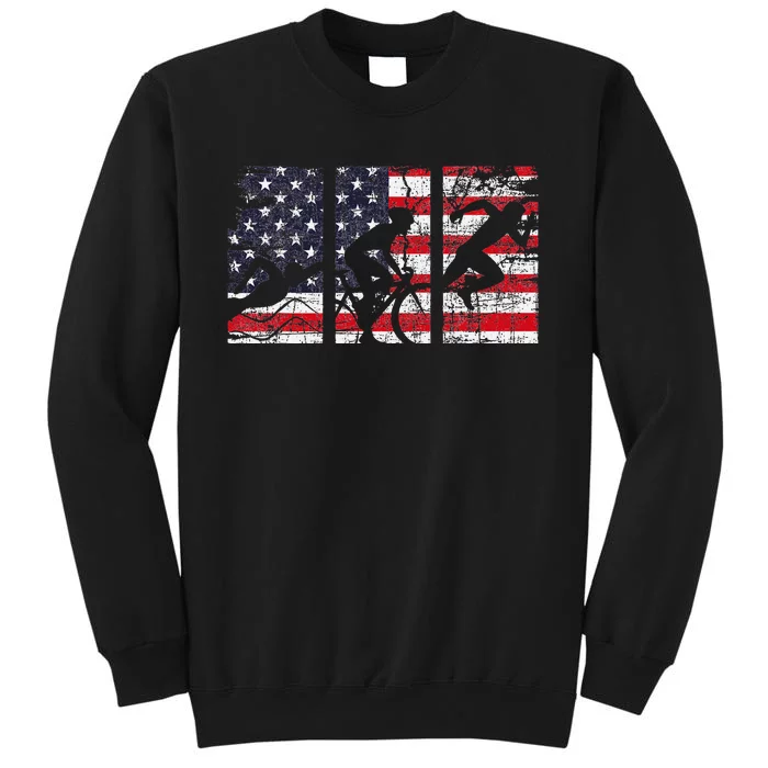 Triathlon Usa Flag Triathlete Athlete Sports Swim Run Bike Sweatshirt