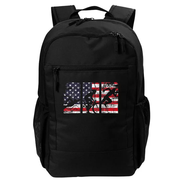 Triathlon Usa Flag Triathlete Athlete Sports Swim Run Bike Daily Commute Backpack