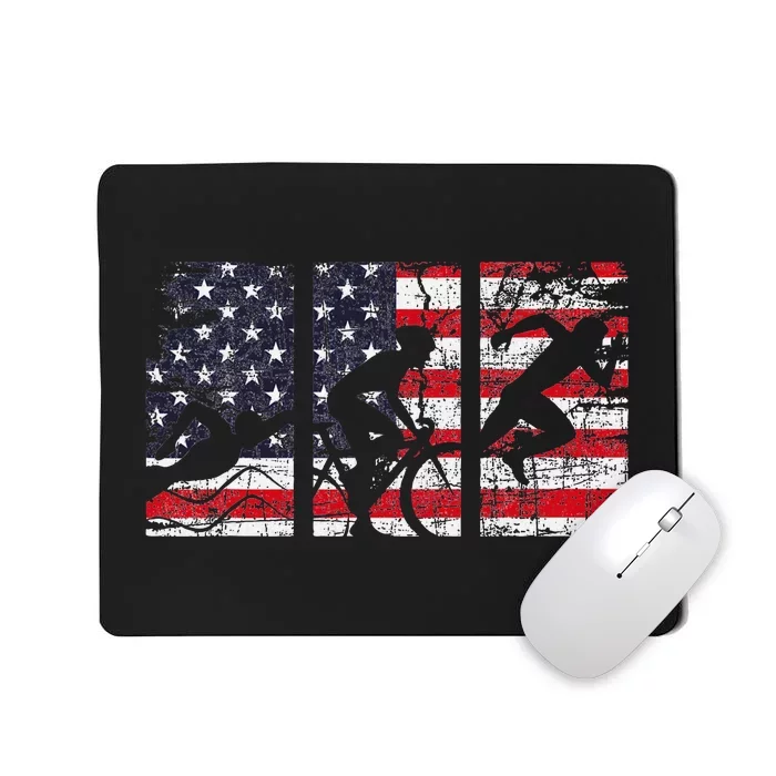 Triathlon Usa Flag Triathlete Athlete Sports Swim Run Bike Mousepad