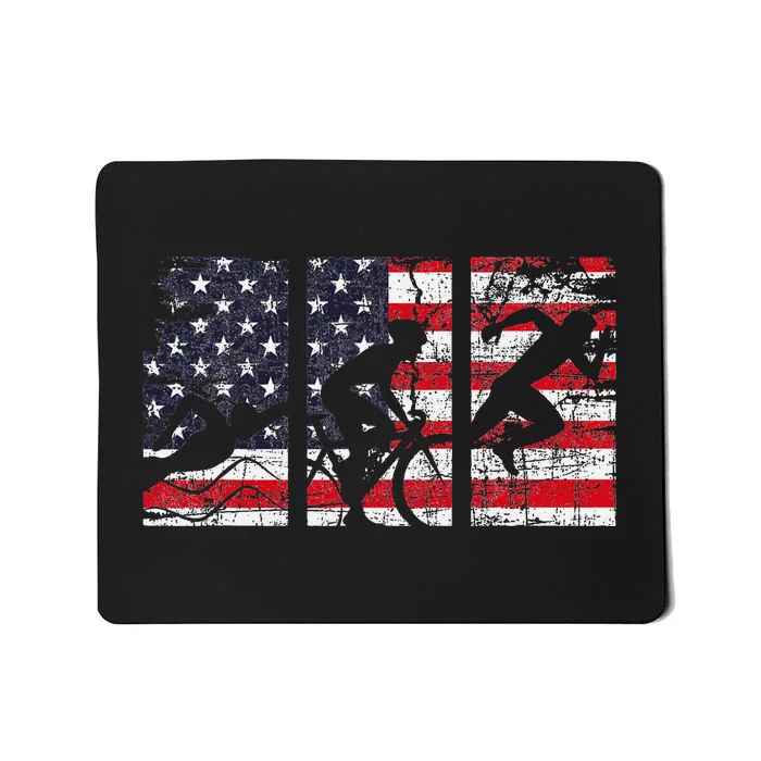 Triathlon Usa Flag Triathlete Athlete Sports Swim Run Bike Mousepad