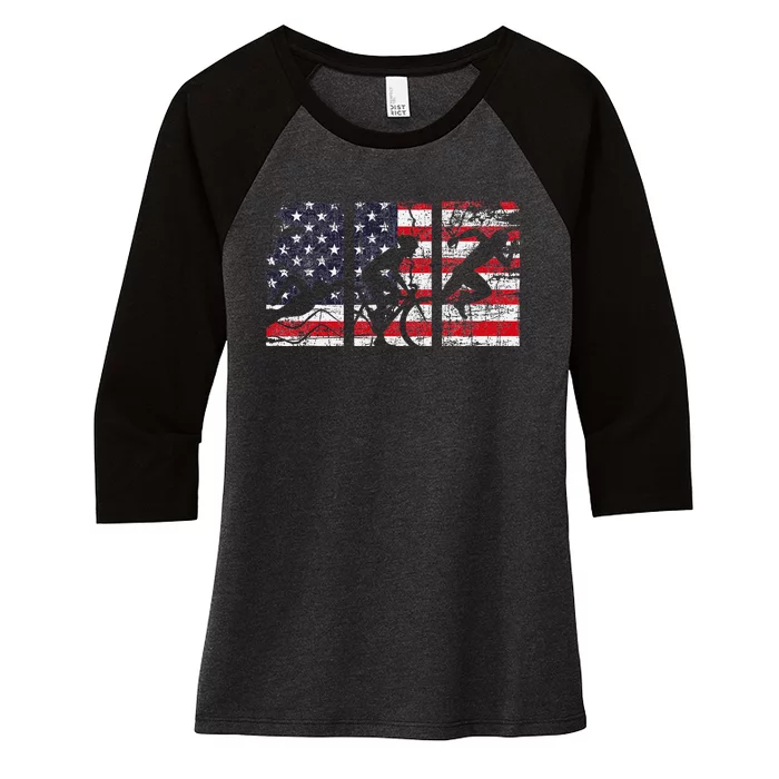 Triathlon Usa Flag Triathlete Athlete Sports Swim Run Bike Women's Tri-Blend 3/4-Sleeve Raglan Shirt