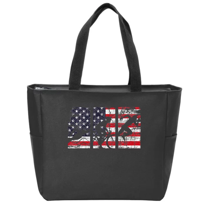 Triathlon Usa Flag Triathlete Athlete Sports Swim Run Bike Zip Tote Bag