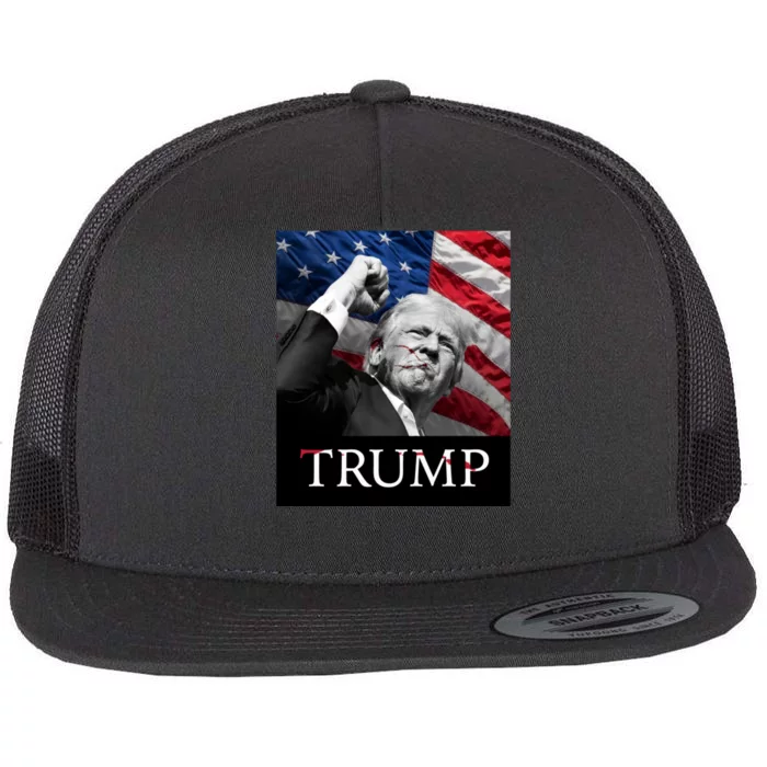 Trump Us Flag Donald Trump Election Rally Shooting 2024 Flat Bill Trucker Hat