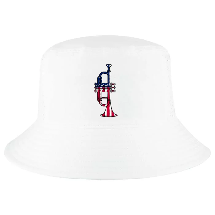 Trumpet Usa Flag Funny Trumpeter Musician 4th Of July Cool Comfort Performance Bucket Hat