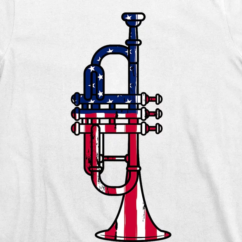 Trumpet Usa Flag Funny Trumpeter Musician 4th Of July T-Shirt