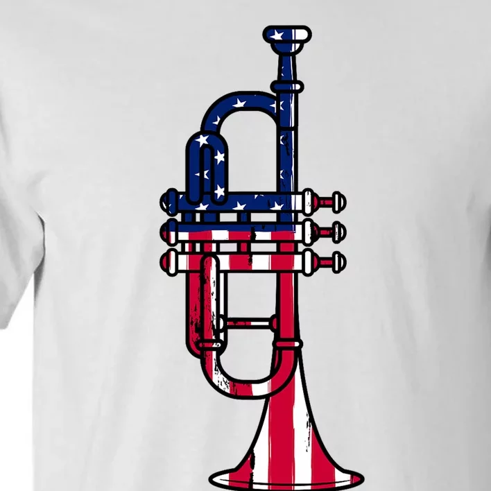 Trumpet Usa Flag Funny Trumpeter Musician 4th Of July Tall T-Shirt