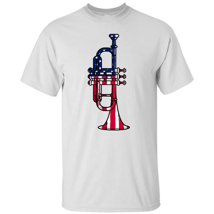 Trumpet Usa Flag Funny Trumpeter Musician 4th Of July Tall T-Shirt