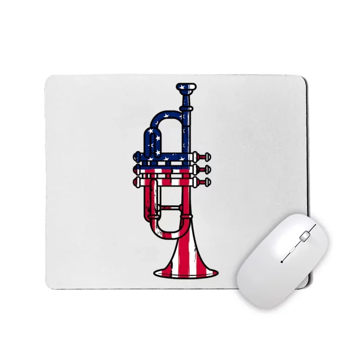 Trumpet Usa Flag Funny Trumpeter Musician 4th Of July Mousepad