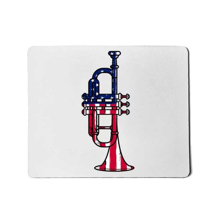 Trumpet Usa Flag Funny Trumpeter Musician 4th Of July Mousepad