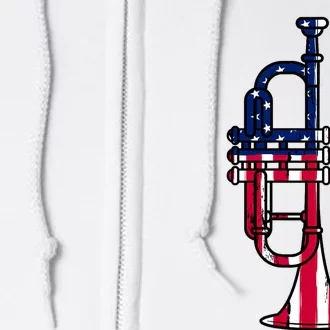 Trumpet Usa Flag Funny Trumpeter Musician 4th Of July Full Zip Hoodie