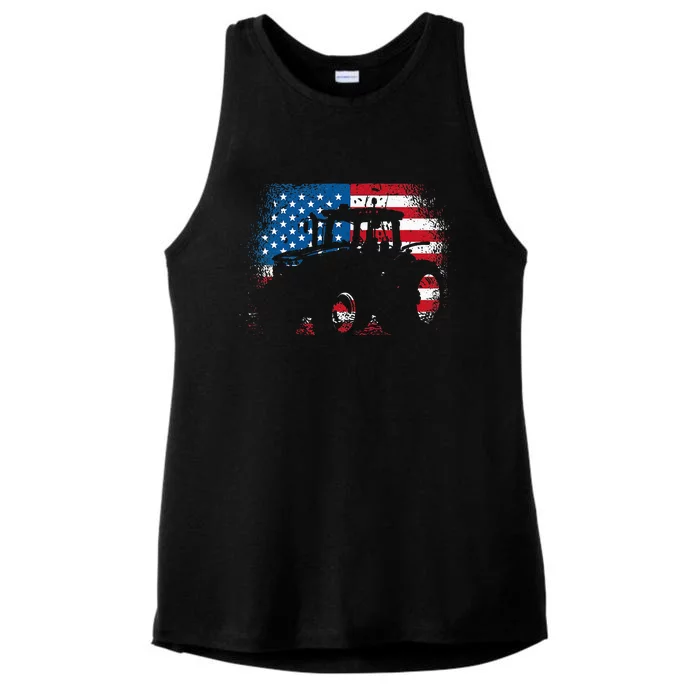 Tractor USA Flag Design For Patriotic Farmer Ladies Tri-Blend Wicking Tank