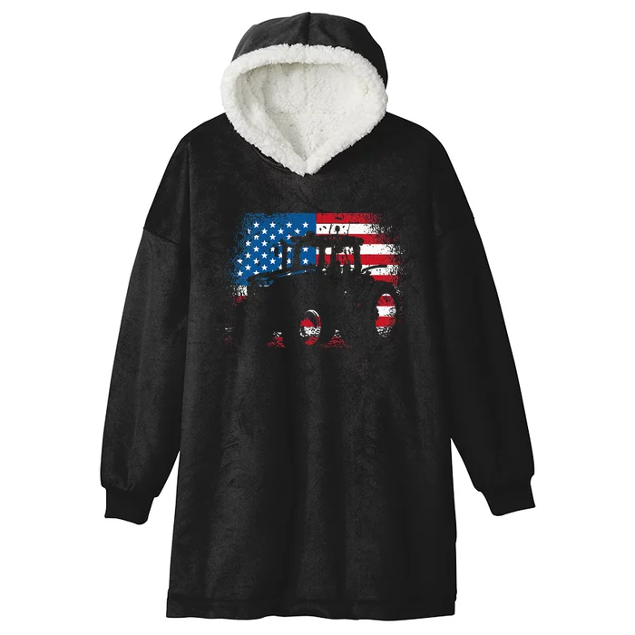 Tractor USA Flag Design For Patriotic Farmer Hooded Wearable Blanket