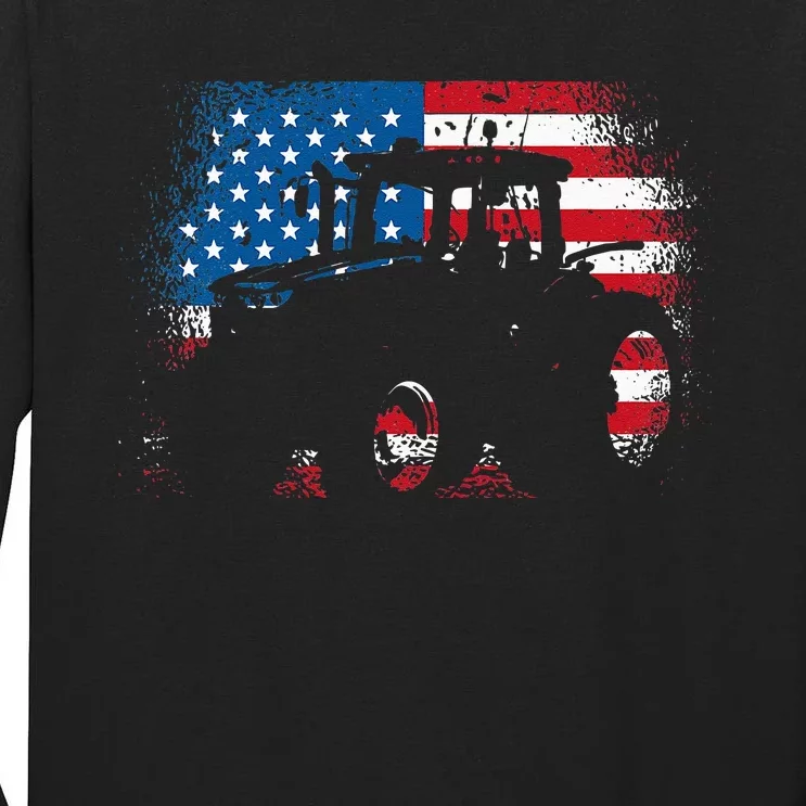 Tractor USA Flag Design For Patriotic Farmer Tall Long Sleeve T-Shirt