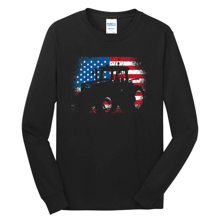 Tractor USA Flag Design For Patriotic Farmer Tall Long Sleeve T-Shirt