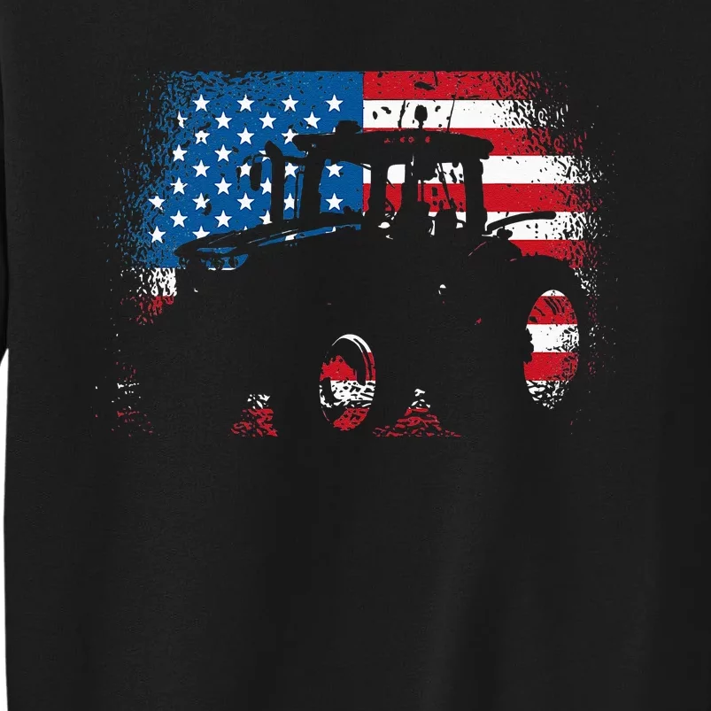 Tractor USA Flag Design For Patriotic Farmer Tall Sweatshirt