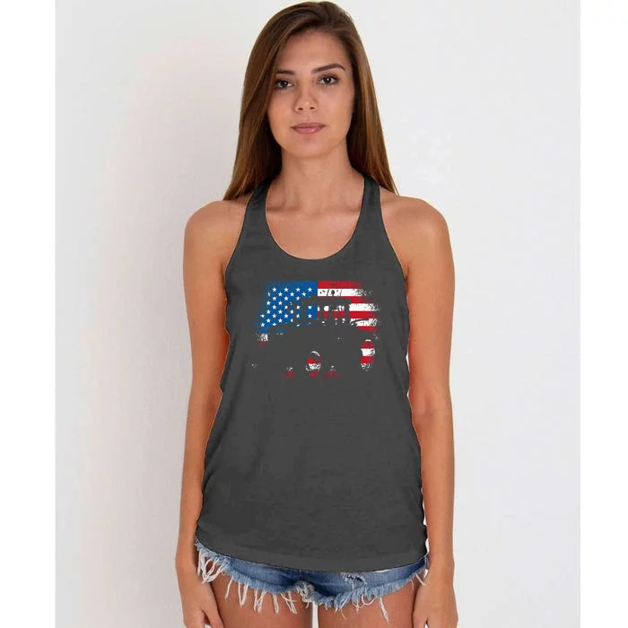 Tractor USA Flag Design For Patriotic Farmer Women's Knotted Racerback Tank