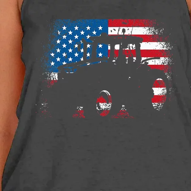 Tractor USA Flag Design For Patriotic Farmer Women's Knotted Racerback Tank