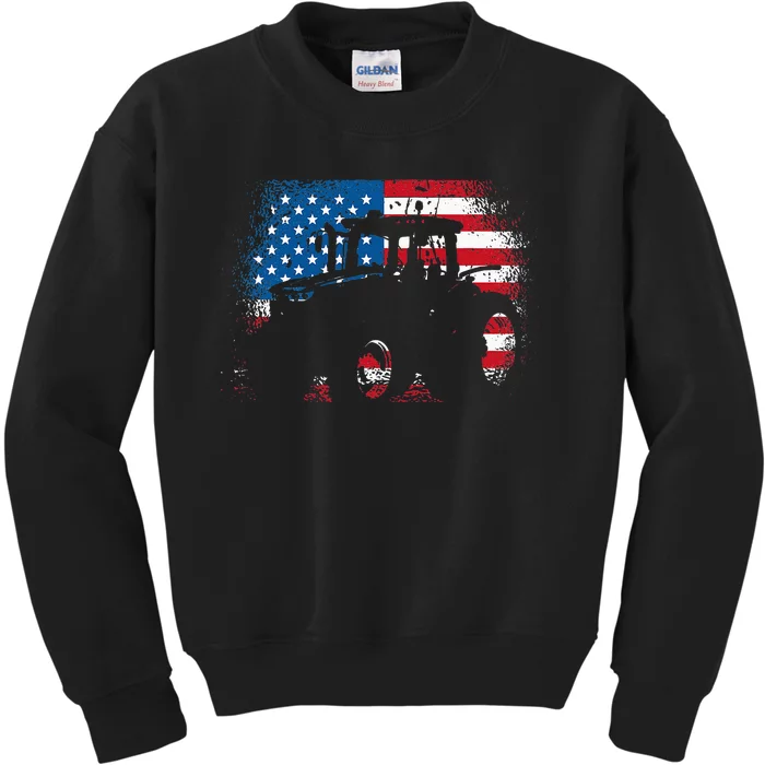 Tractor USA Flag Design For Patriotic Farmer Kids Sweatshirt