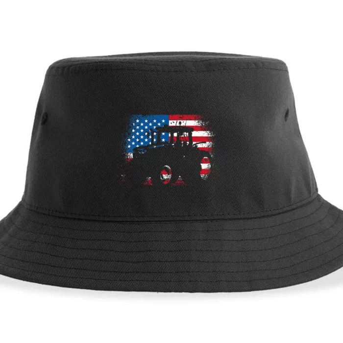 Tractor USA Flag design for Patriotic Farmer Sustainable Bucket Hat