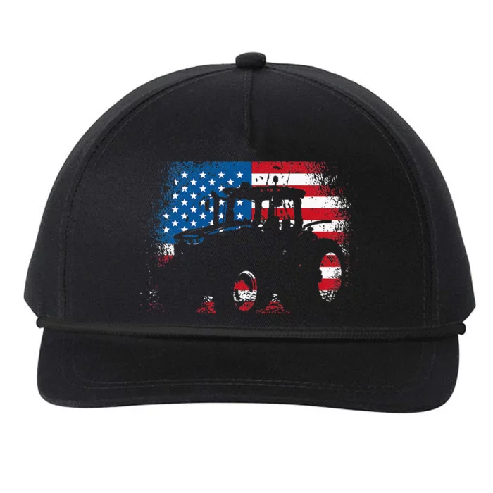 Tractor USA Flag design for Patriotic Farmer Snapback Five-Panel Rope Hat