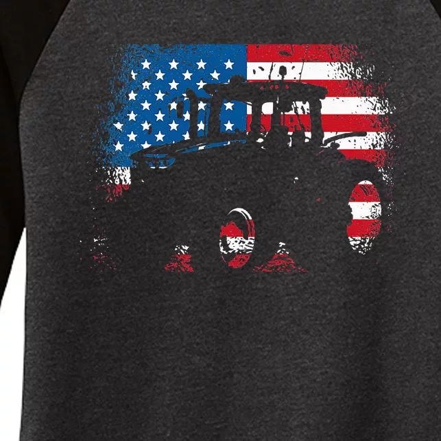 Tractor USA Flag design for Patriotic Farmer Women's Tri-Blend 3/4-Sleeve Raglan Shirt